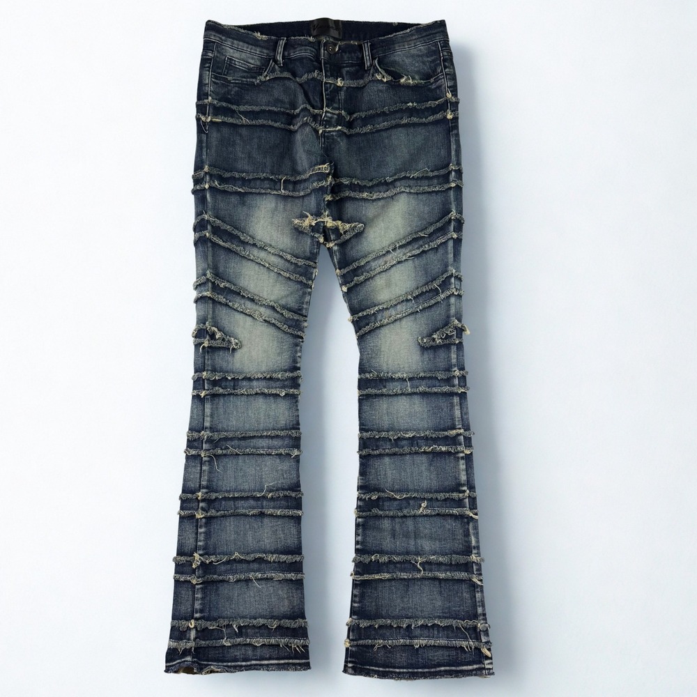 Valabasas Distressed Flare Jeans Mens 36 Frayed Blue Stacked Denim Streetwear